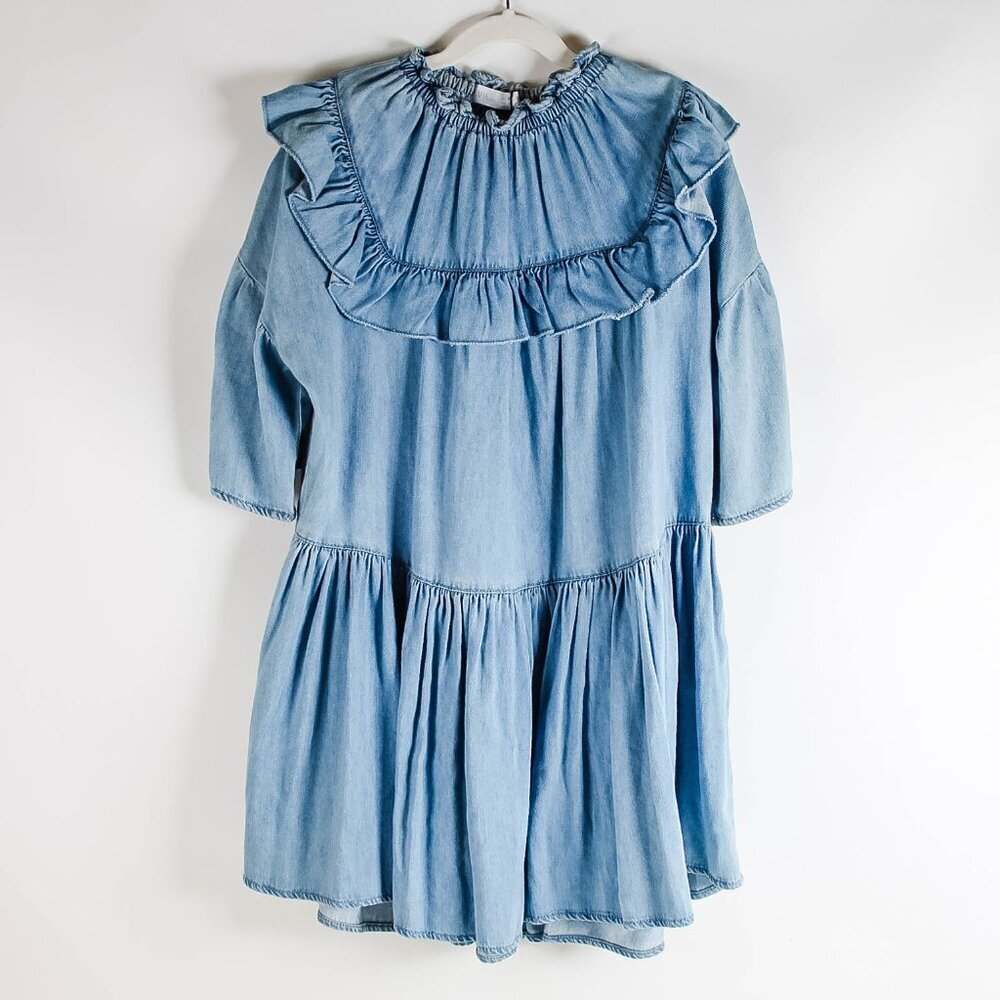 Zara Kids Tiered Denim Ruffle Dress – Size 9 (134cm) NWT - Picture 2 of 8